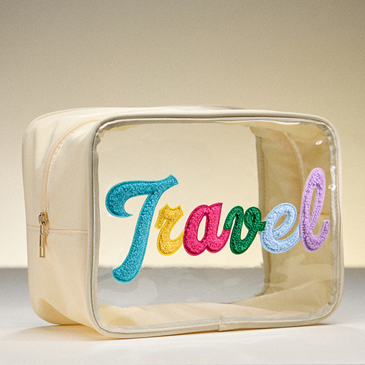 Clear “Travel” Pouch – Cream/Beige Trim