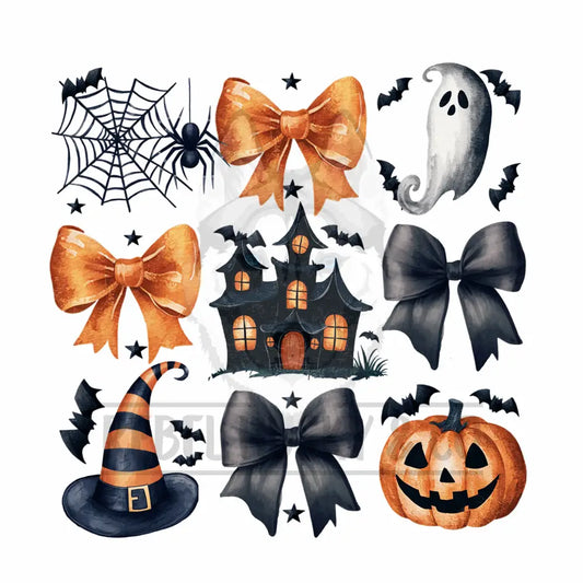 9 Halloween Hat Bows Pumpkins Ghost And Spider Web Dtf Transfer