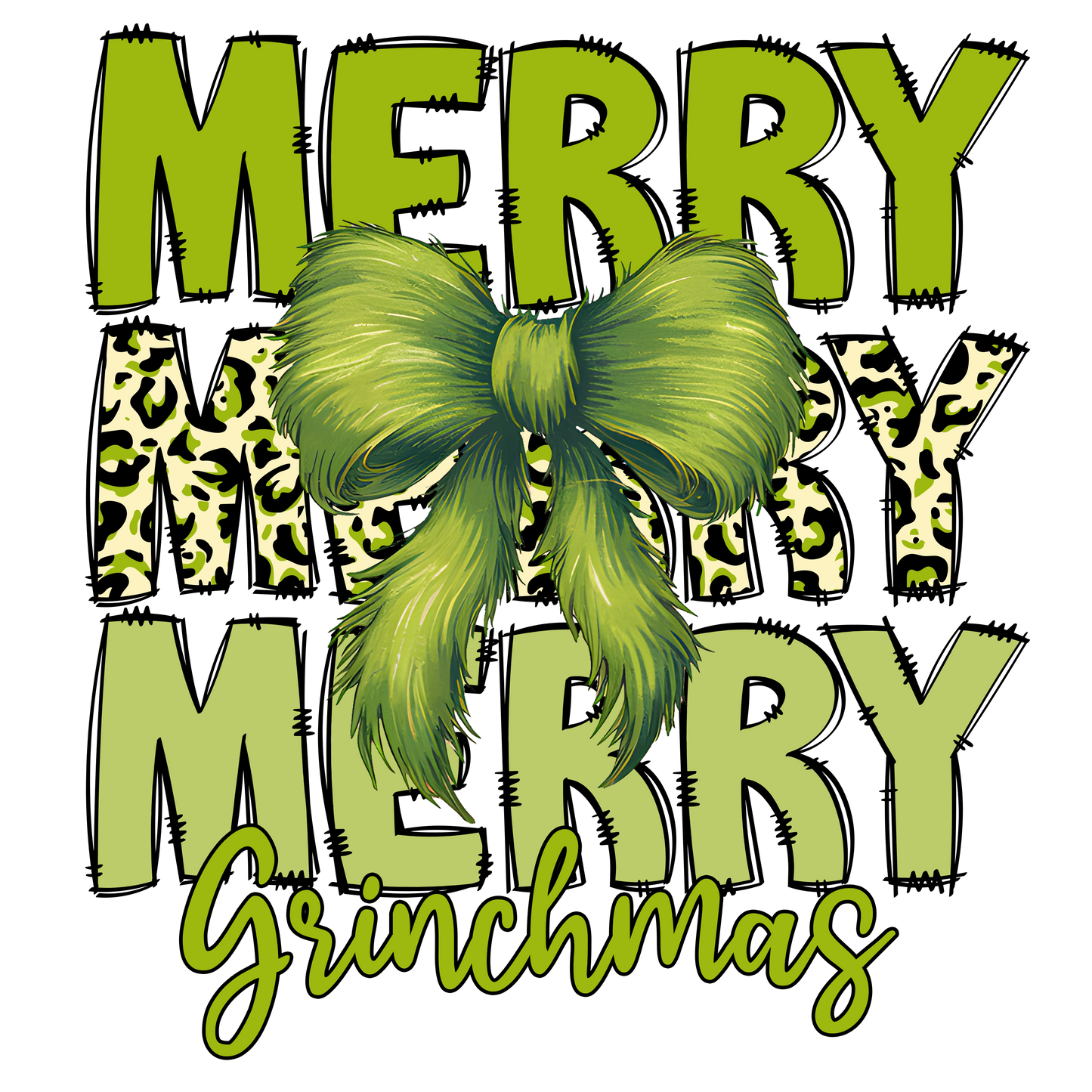 Green Merry X3 Christmas With Furry Bow