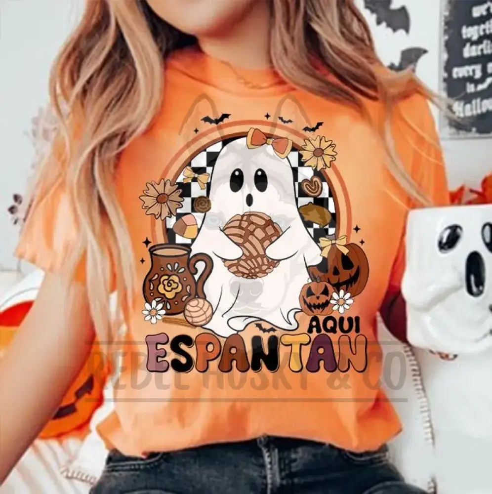 Aqui Espantan Halloween Ghost With Conchas Dtf Transfer