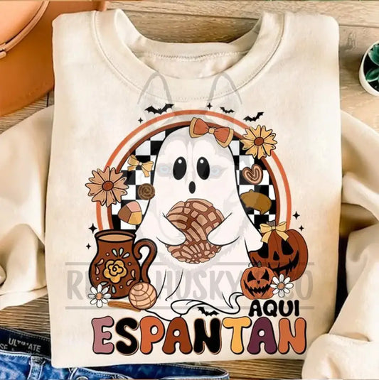 Aqui Espantan Halloween Ghost With Conchas Dtf Transfer