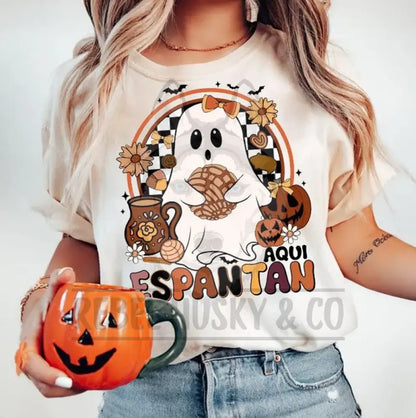 Aqui Espantan Halloween Ghost With Conchas Dtf Transfer