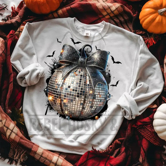 Black And Silver Disco Pumpkin With Sparkle Bow Bats Dtf Transfer