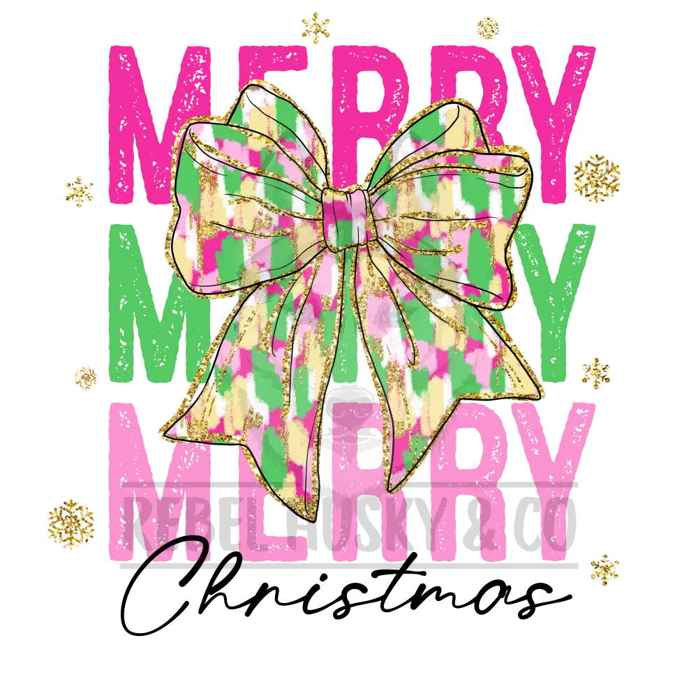 Bright Merry Christmas Pink & Green Dtf Transfer