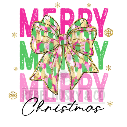 Bright Merry Christmas Pink & Green Dtf Transfer