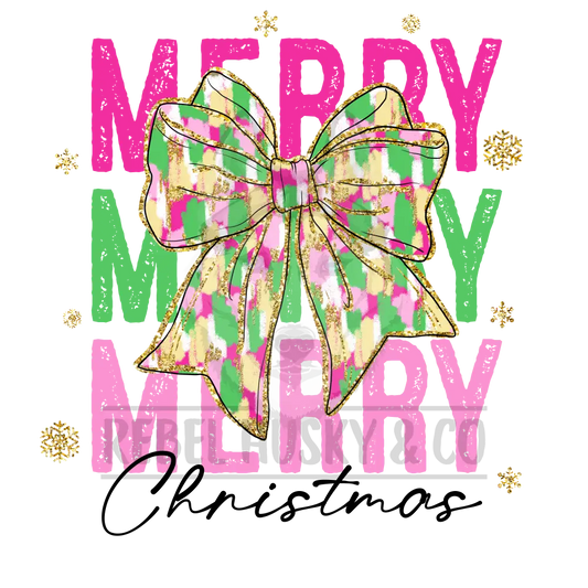 Bright Merry Christmas Pink & Green Dtf Transfer