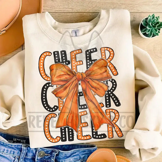 Cheer Season Black And Orange With Bow Dtf Transfer