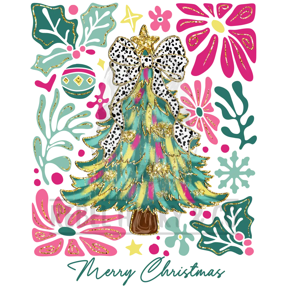 Colorful Christmas Tree With Coquette Bow Dtf Transfer