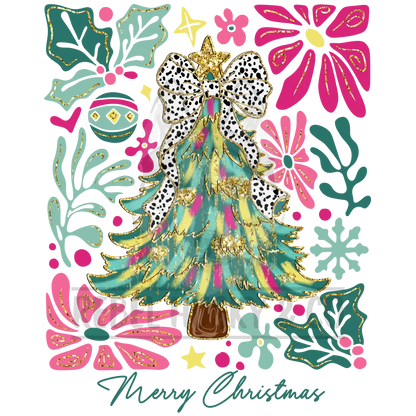 Colorful Christmas Tree With Coquette Bow Dtf Transfer