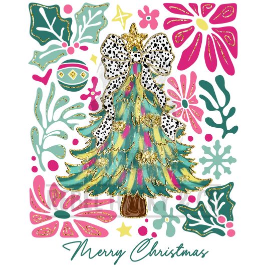 Colorful Christmas Tree With Coquette Bow Dtf Transfer