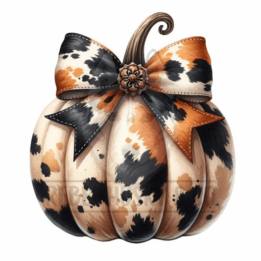 Cowhide Pumpkin With Bow Dtf Transfer