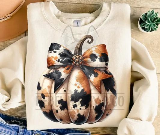 Cowhide Pumpkin With Coquette Bow Dtf Transfer