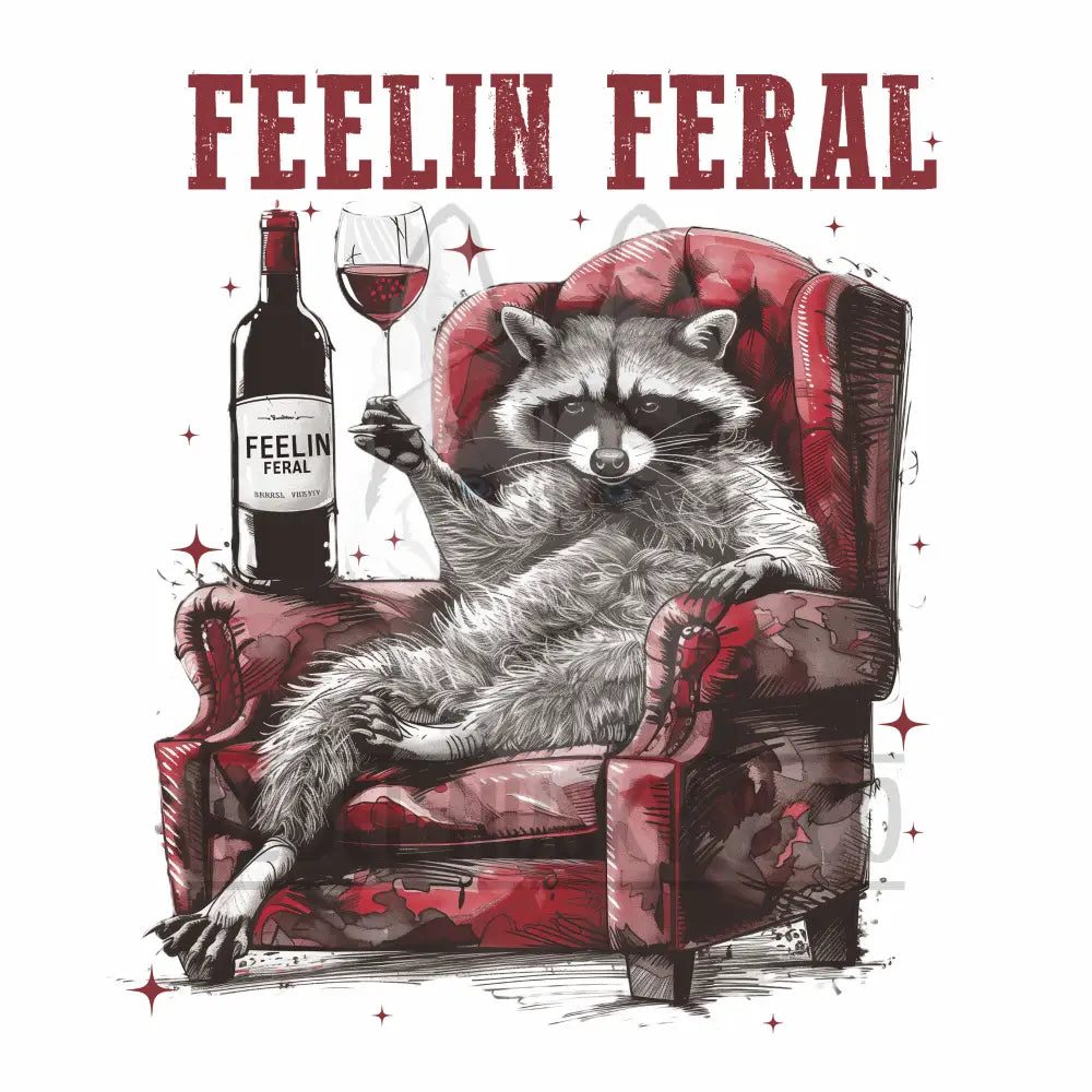 Feeling Feral Raccoon With Wine Glass On Couch Dtf Transfer