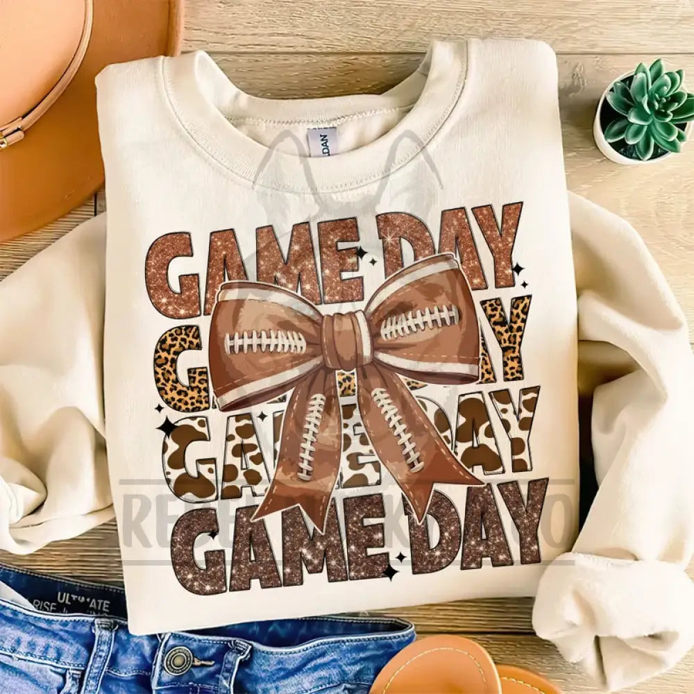 Game Day Sparkle Cheetah Cow With A Football Bow Dtf Transfer