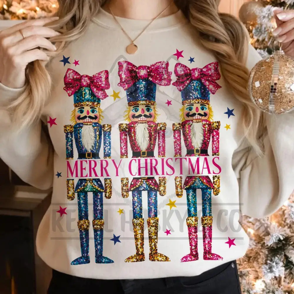 Glitter Nutcracker With Christmas Coquette Bow Dtf Transfer