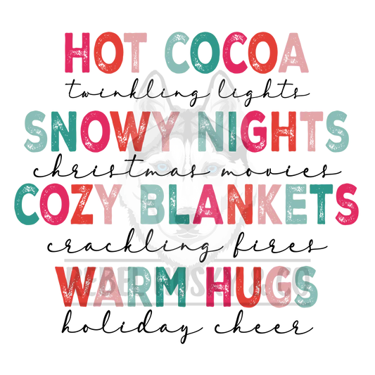 Hot Cocoa Snowy Nights Cozy Blankets Warm Hugs - Christmas Dtf Transfer