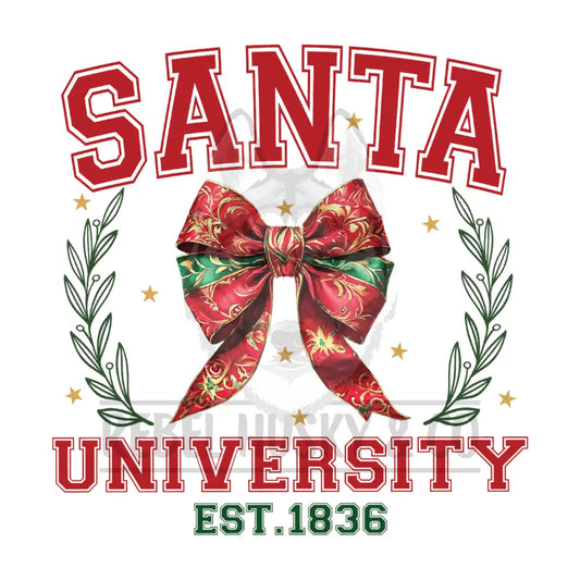 Retro Santa University With Red And Green Bow Dtf Transfer