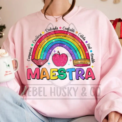 Spanish Teacher Pencil Rainbow Teach Love Inspire Colorful Dtf Transfer