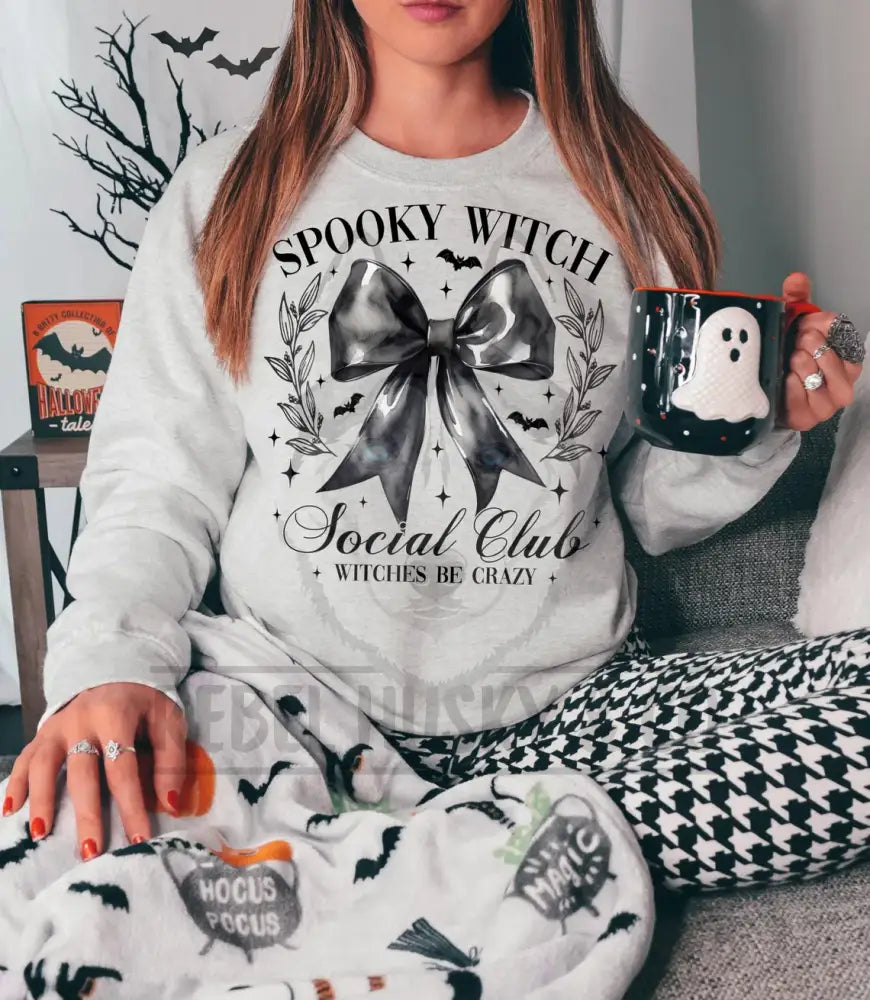 Spooky Witch Social Club With Back Coquette Bow And Bats Witches Be Crazy Dtf Transfer