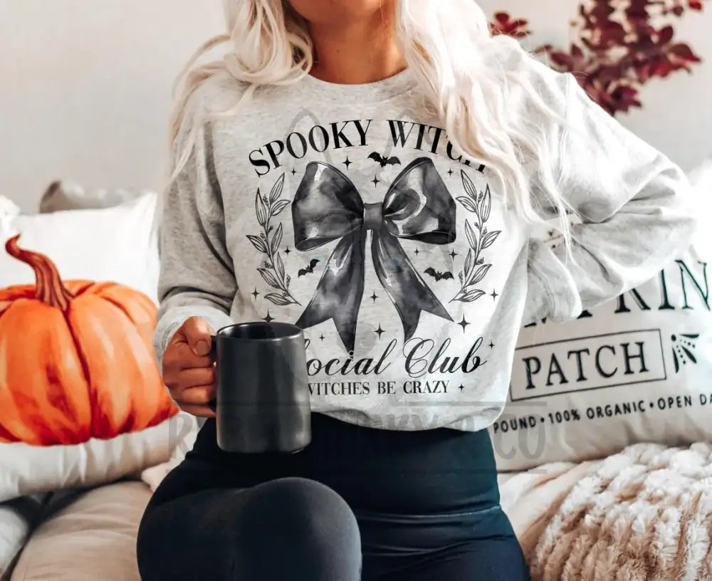 Spooky Witch Social Club With Back Coquette Bow And Bats Witches Be Crazy Dtf Transfer