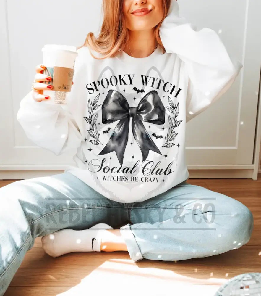 Spooky Witch Social Club With Back Coquette Bow And Bats Witches Be Crazy Dtf Transfer